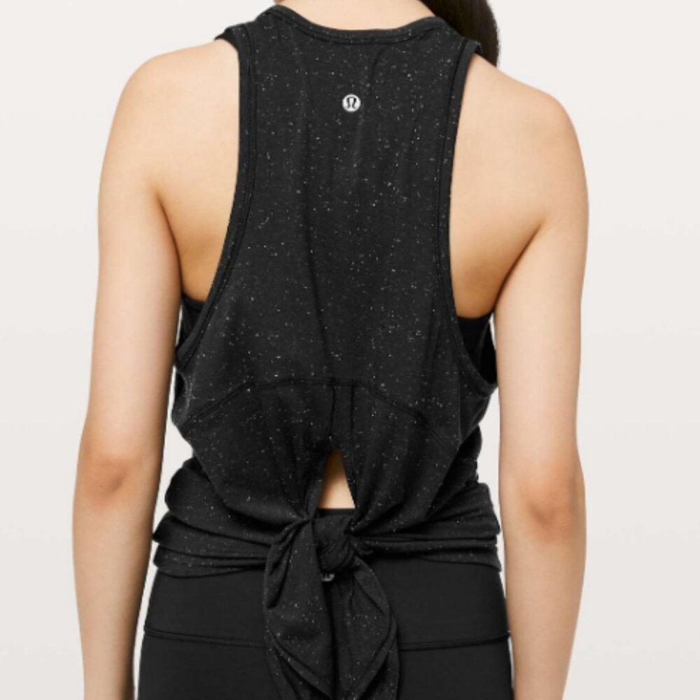 Lululemon Goal Up Tank Black White Speckled Dotted Top Tie Back Size Small 4 6